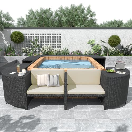 Harper & Bright Designs Outdoor Rattan Sectional Sofa Set with Storage, Cream Beige C6630