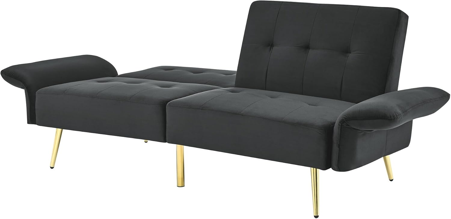 Velvet Convertible Sleeper Loveseat Futon Couch Black E55298