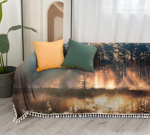 Sofa Covers Forest Slipcovers Soft Tassel Sectional Couch Protector for Pets Kids P417