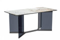 LeisureMod Modern Rectangular Table with Glass/Sintered Stone Top and Stainless Steel Base, 4 to 8 People for Dining Room and Kitchen Oryn Series, 71 Inch, Medium Grey