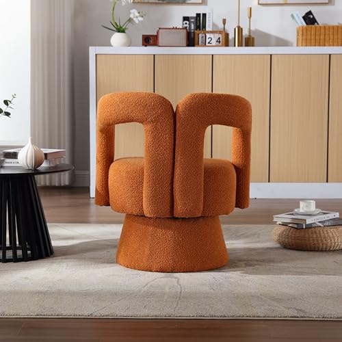 Round Armchair with Wide Upholstered Seat for Living Room Bedroom Office, Rose Red C797382