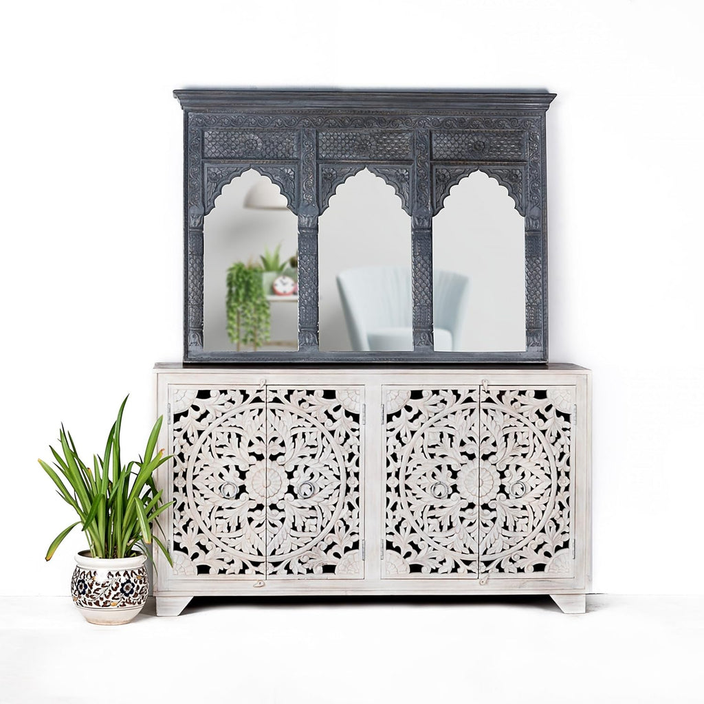 Hand Carved White Sideboard Cabinet W3167