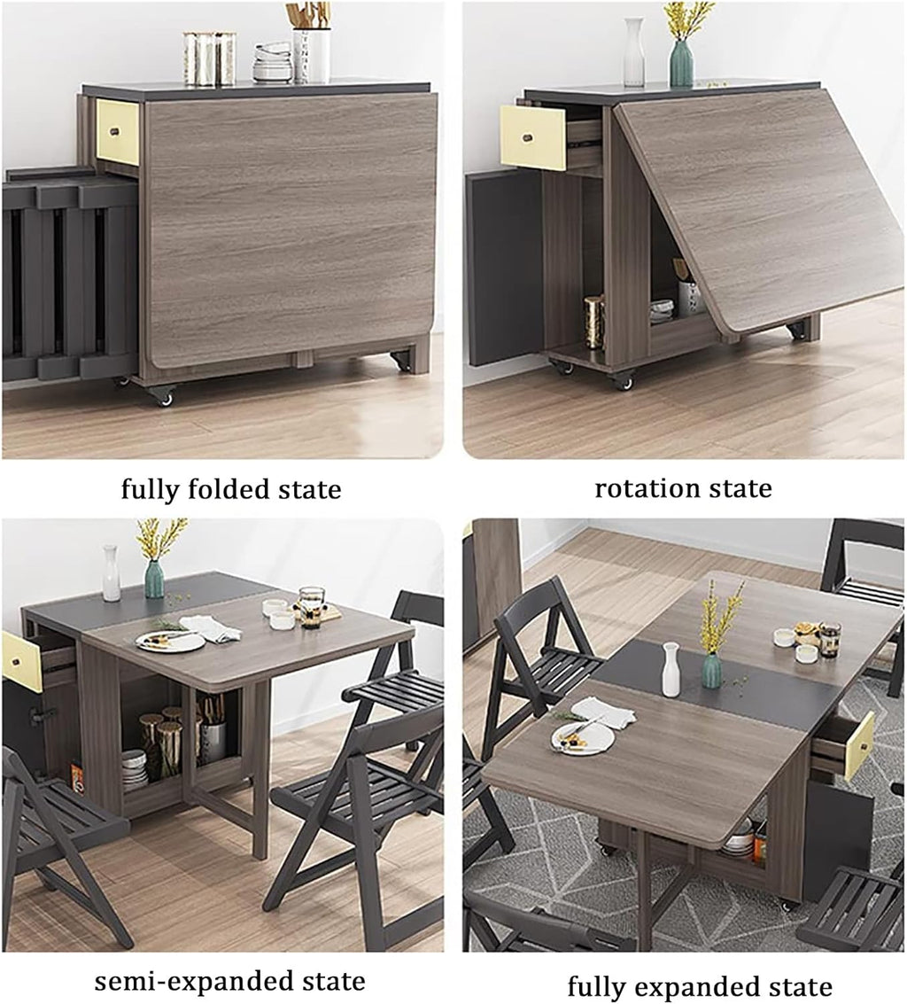 Folding Dining Table Set with 4 Chairs, 2 Wheels Z3133