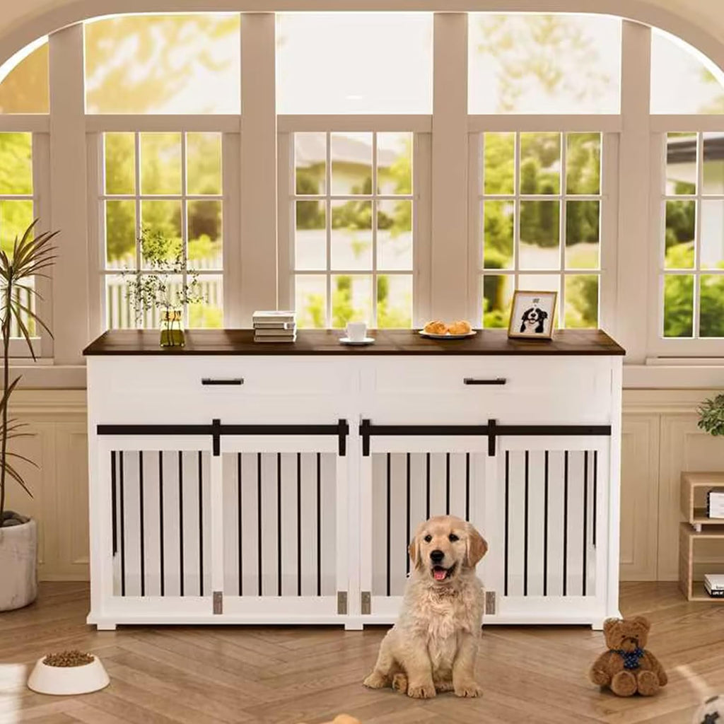 VEIKOU Dog Crate Furniture with 2 Storage Drawers, White Y141495