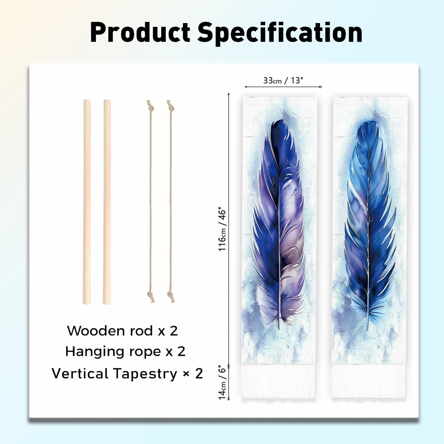 PLIGREAT 2 Pack Blue Feather Tapestry with Tassels Wall Hanging R33798