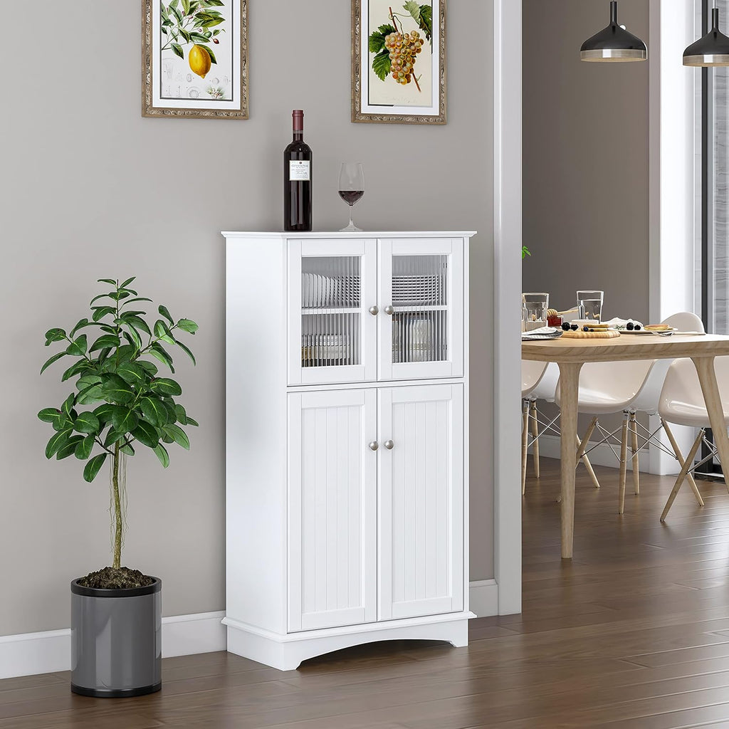 Spirich Bathroom Storage Cabinet, Wood Floor Cabinet, Free Standing Storage Organizer for Bathroom, Living room, White