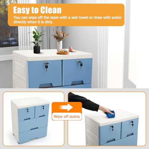 5 Tier Dresser Storage Cabinet with 6 Drawers, Wheels & Locks, Pink O181096