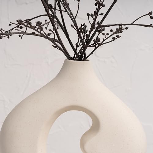 Nordic Flower Vase Set of 2, Ceramic White Vases for Modern Farmhouse Decor I363200