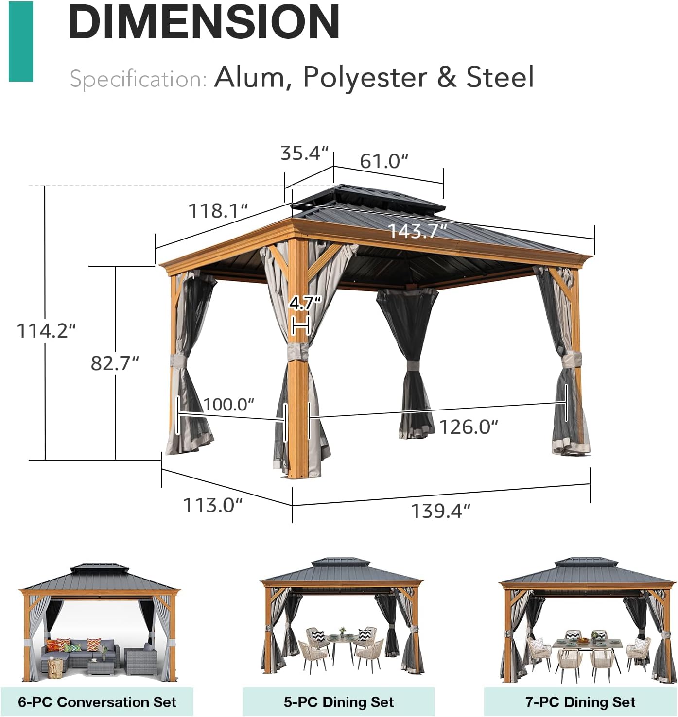 Patiorama 10' x 12' Hardtop Gazebo with Galvanized Steel Roof, Grey N3668