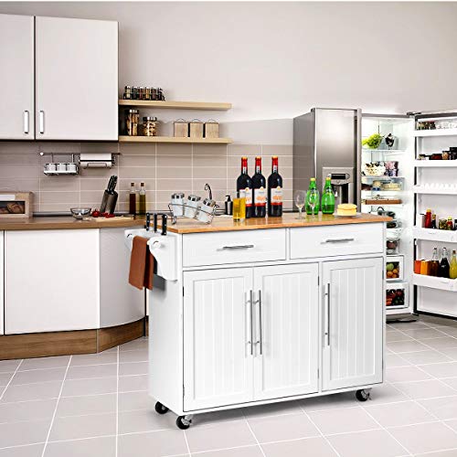 Giantex Kitchen Island Cart with Lockable Castors, 2 Drawers, 3 Door Cabinet, White F858