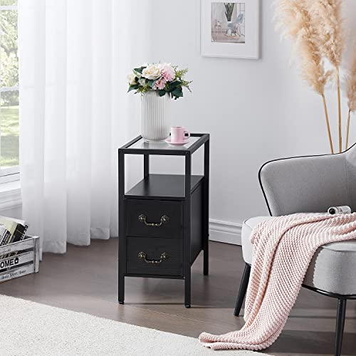 VECELO End Tables Set of 2, 24" Narrow Nightstands with Drawer and Shelf, Brown R852
