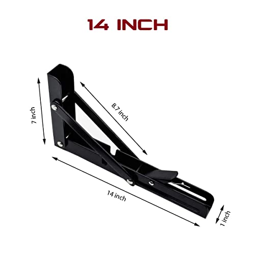 Folding Shelf Brackets 14 Inch Heavy Duty Metal, Black 2 Pack D766
