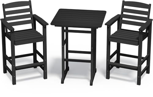 SERWALL 5 Pieces Adirondack Bar Chairs Set, HDPE Adirondack Barstools Chairs with Bar Pub Table, Outdoor Patio Bar Furniture Set for Bistro, Balcony, Poolside, Garden, Black