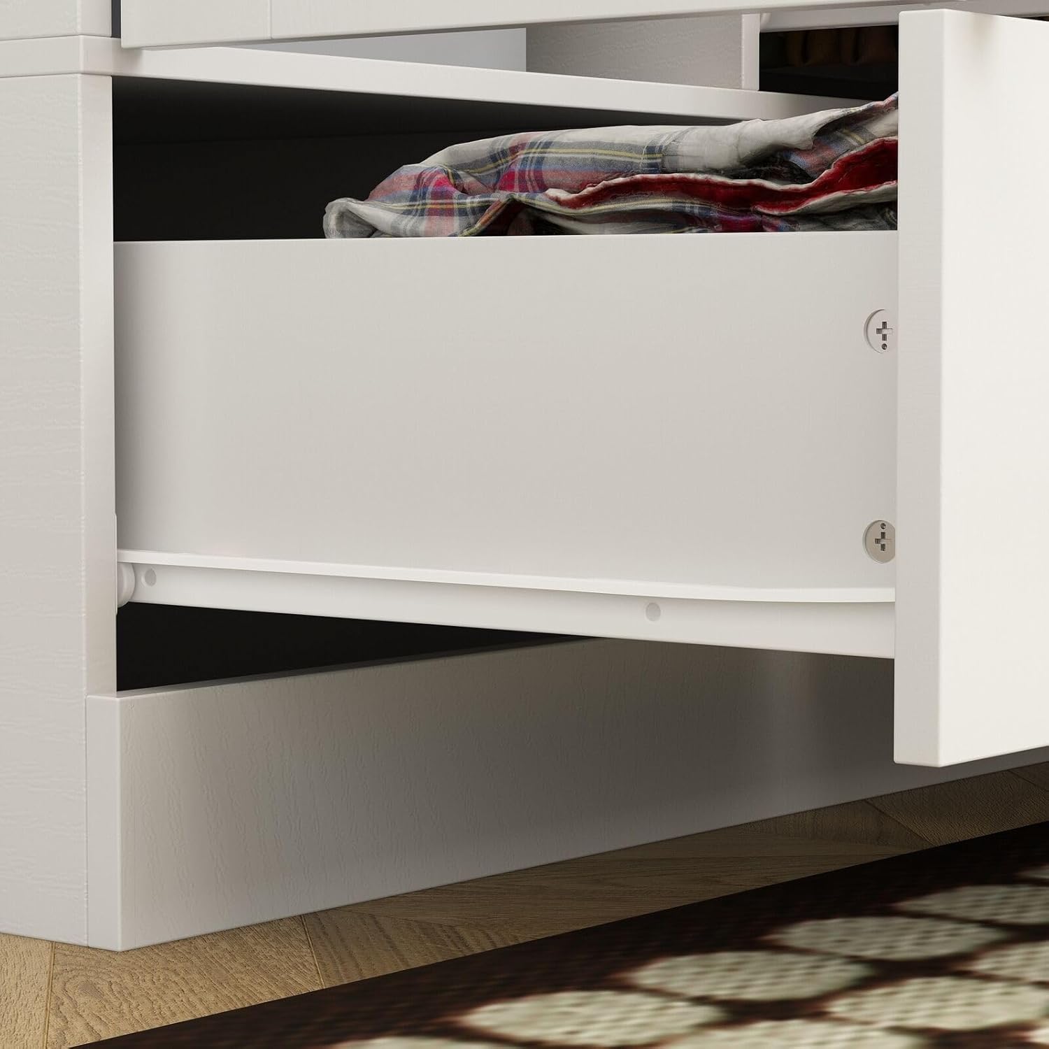 Rustic White Slat Door Wardrobe Closet with 5 Drawers and 4 Doors T542480
