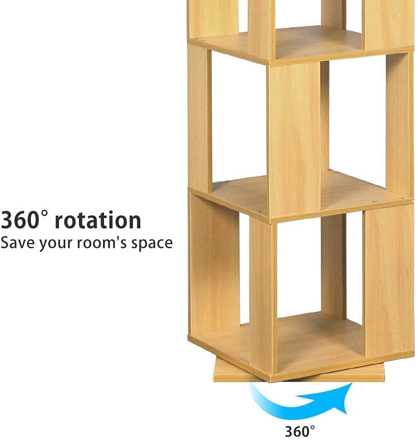 Rotating 6-Tier Wooden Corner Storage Rack Bookcase, Walnut U1265