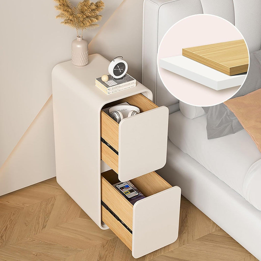 Extra Narrow Nightstand with 2 Solid Wood Drawers, 25x40x50CM B56864