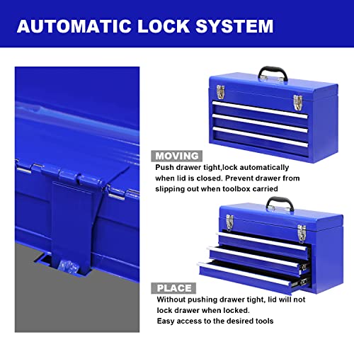 BIG RED 3 Drawer 20" Metal Tool Box Portable Steel Tool Chest K827254