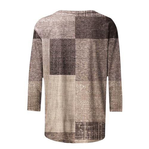 WKSCLPAI Womens Summer Tops 3/4 Sleeve Color Block Tunic Y186199