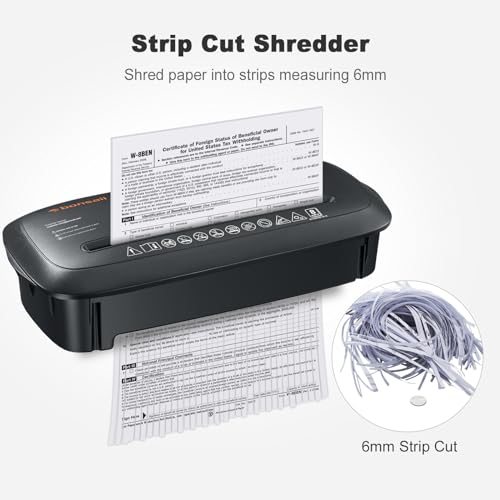Bonsaii 8-Sheet Strip-Cut Paper Shredder for Home Office with Overheat Protection W36896