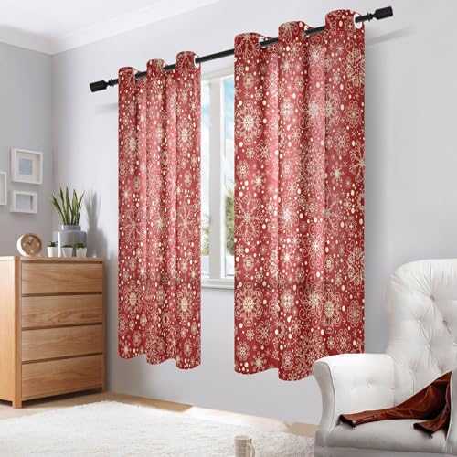 KLL Short Window Curtains 63 Inch Snowflakes Pattern 2 Panel Set R787