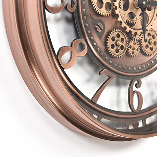 Moving Gear Wall Clock for Modern Farmhouse Living Room Decor, Copper 21 Inch T78796