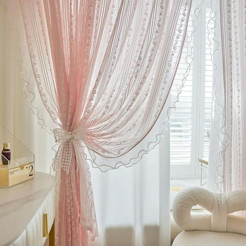 Sheer Pink Ruffle Curtains for Girls Bedroom G616706