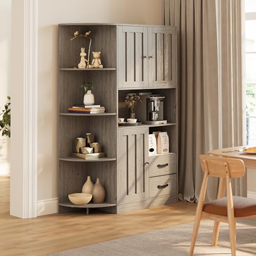 Gizoon Farmhouse Kitchen Pantry Storage Cabinet with Doors and Adjustable Shelves Z827903