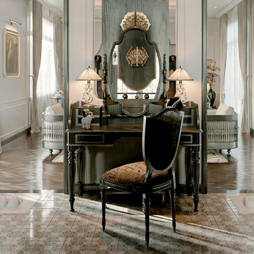 French Retro Solid Wood Dressing Table with Chair K80448