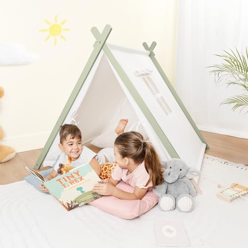 Comfy Cubs Kids Play Tent - Breathable Cotton Canvas Teepee for Kids, Natural Wood W526501