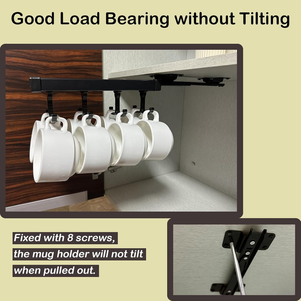 Under Cabinet Mug Holder with 8 Hooks, Black Y1866