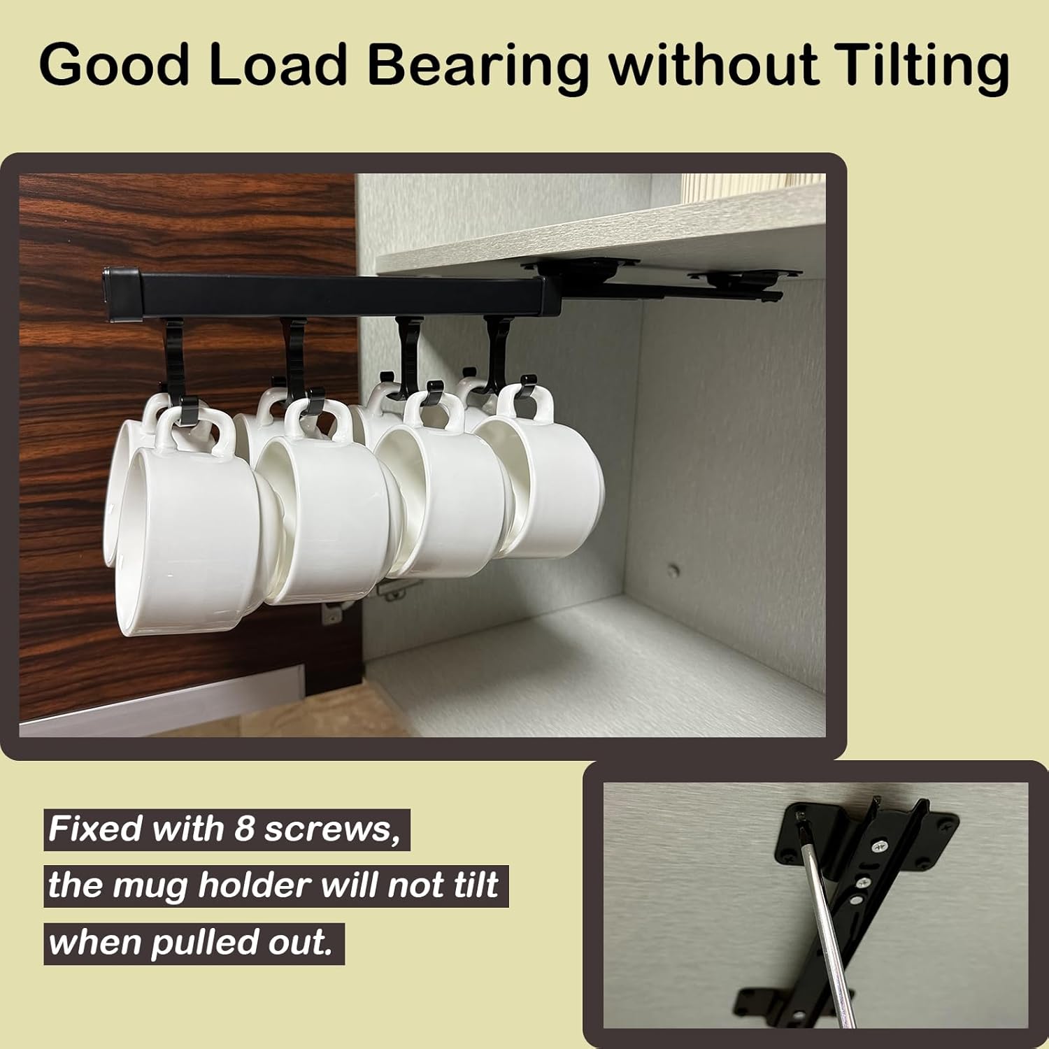 Under Cabinet Mug Holder with 8 Hooks, Black Y1866