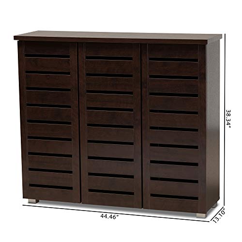 Baxton Studio Adalwin 3-Door Shoe Storage Cabinet, Dark Brown D4034