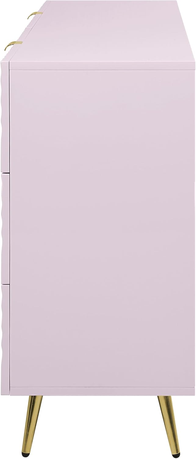 Acme Gaines 6-Drawer Pink High Gloss Wood/Metal Dresser D82099