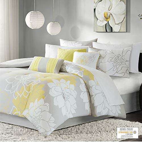 Madison Park Lola Sateen Cotton Comforter Set Cal King Grey/Aqua 7 Piece V589524