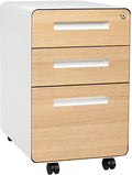 Laura Davidson Furniture Stockpile 3 Drawer File Cabinet with Lock - Under Office Desk Metal Filing Cabinet, Legal/Letter File Folders, Wheels and Stationary Feet, Pre-Assembled, White/Orange