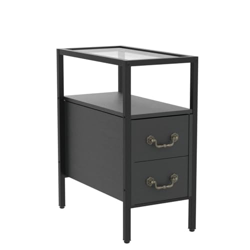VECELO End Tables Set of 2, 24" Narrow Nightstands with Drawer and Shelf, Brown R852