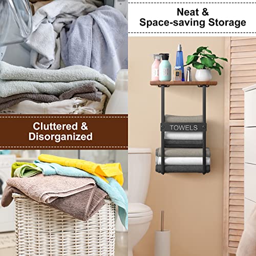 Wall Mounted Towel Rack with Wooden Shelf for Bathroom S1091