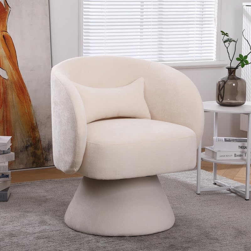 Swivel Barrel Chair, Modern Round Swivel Accent Chair Upholstered 360°Swivel Chairs for Living Room, Comfy Accent Arm Chairs for Nursery, Bedroom, Office (Linen, Teal)