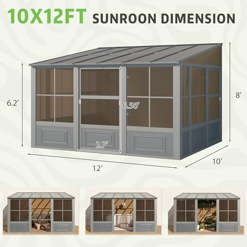 EROMMY 10' x 16' Wall Mounted Sunroom Gazebo with Aluminum Frame and Polycarbonate Roof S765