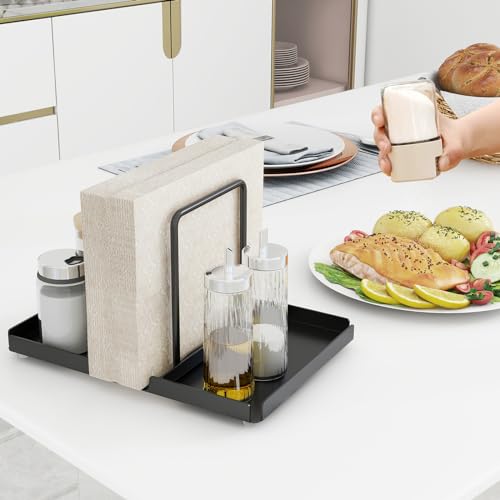Black Metal Napkin Holder with Salt and Pepper Shakers Caddy B8973