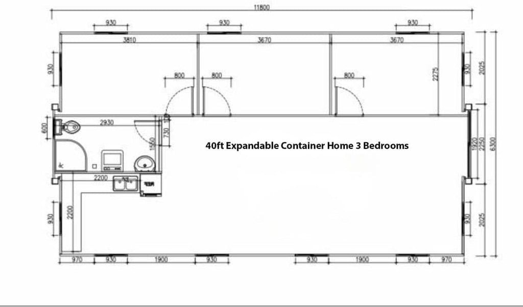40FT Tiny House 3 Bedroom 1 Bathroom with Kitchen, Foldable Steel Frame Mobile Home I26637
