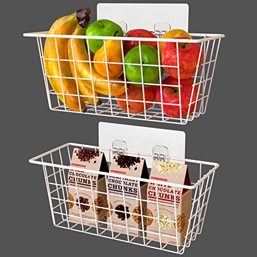 MaraFansie Wall Wire Baskets 2 Pack, White, No Drilling Adhesive Mount M2794