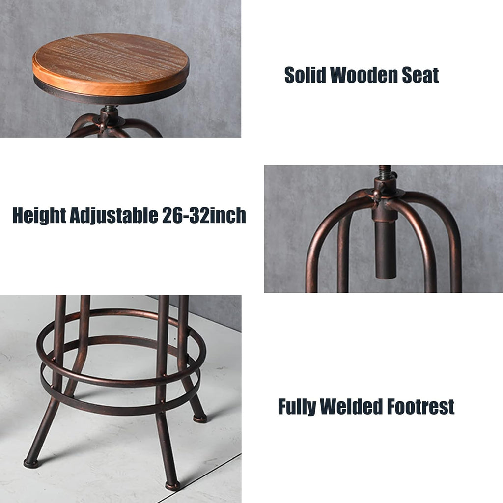 Industrial Pipe Bar Table with 4 Adjustable Vintage Bar Stools S408