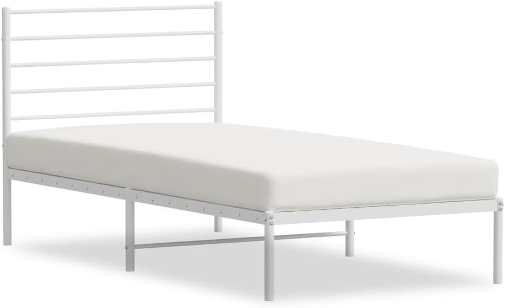 Asomie Indoor Fashion Furniture Beds Accessories Metal Bed Frame with Headboard White 39.4"x78.7"Bed Frames US Stock Fast Shipment White