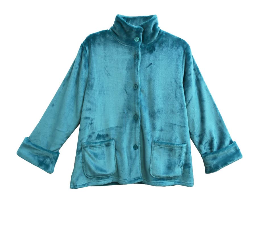 LA CERA Plush Bed Jacket for Women - Fleece Long Sleeve with Banded Collar Z95411
