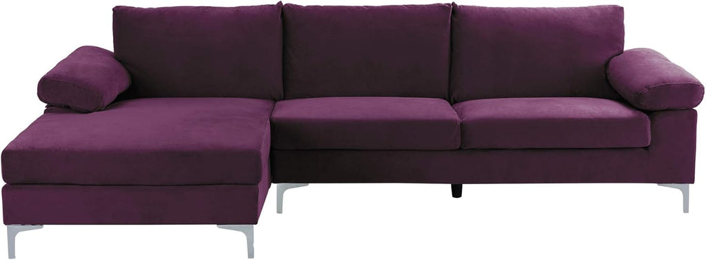 Casa Andrea Milano Modern Velvet L-Shape Sectional Sofa with Chaise Lounge, Purple G208402