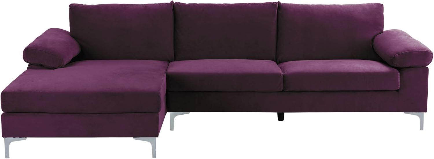 Casa Andrea Milano Modern Velvet L-Shape Sectional Sofa with Chaise Lounge, Purple G208402