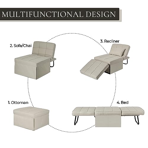 WMK Convertible Chair Bed 4 in 1 Sleeper Sofa with Adjustable Backrest, Gray E1393