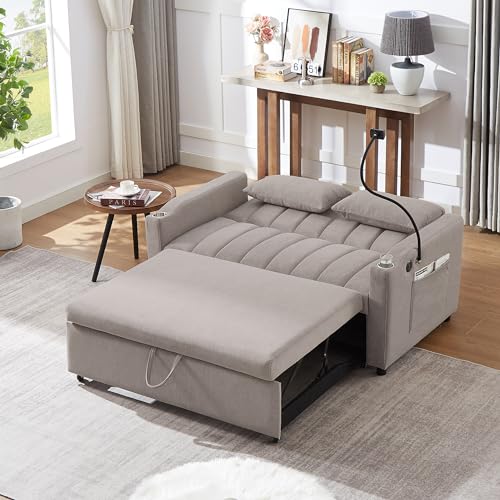 XD Designs 3 in 1 Convertible Sofa Bed Lounger Chair with Pillow, Beige W605211