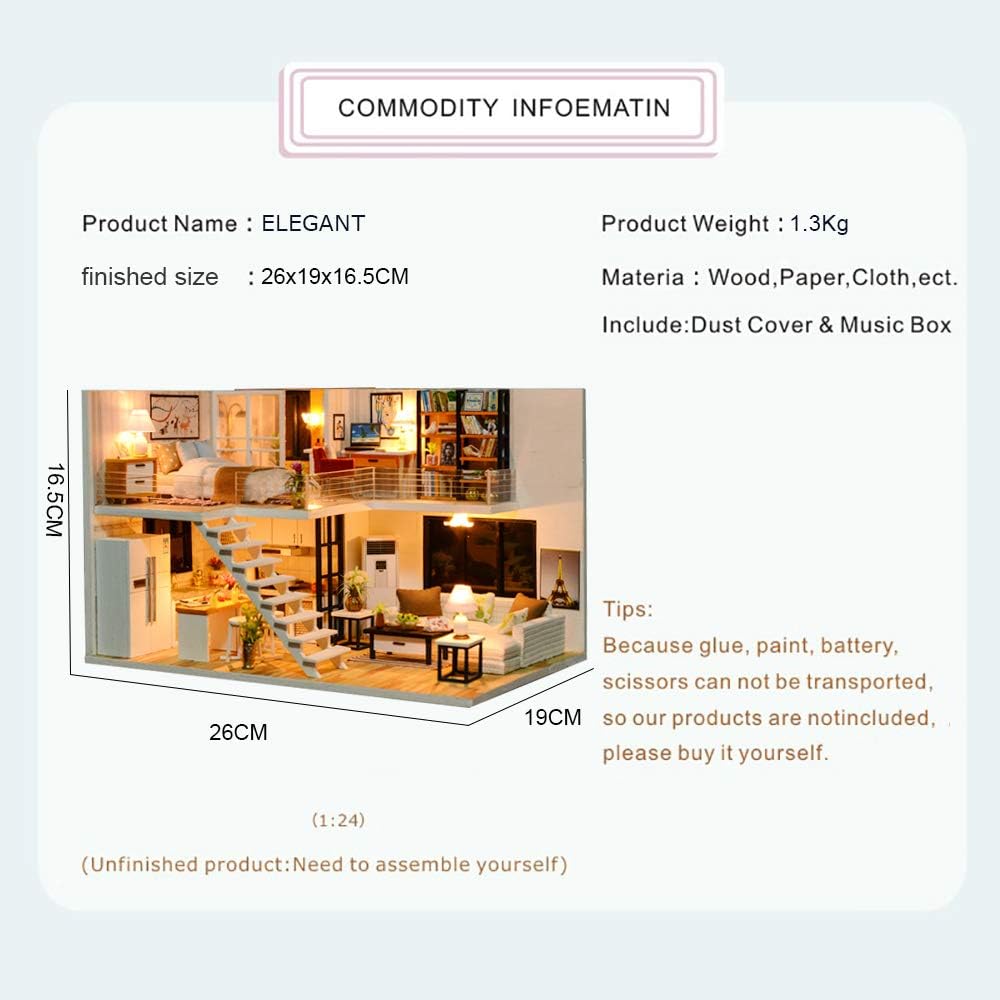 CUTEBEE Dollhouse Miniature DIY Kit with Furniture, 1:24 Scale H1709